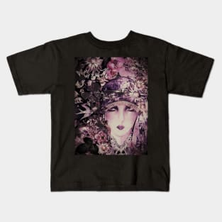 DARK FRUITS FLORAL ART DECO FLAPPER POSTER COLLAGE PRINT Kids T-Shirt